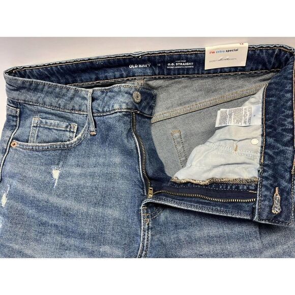 Old Navy O.G. Straight High Rise Distressed Denim Jeans 3" Inseam size 12 - Picture 4 of 5